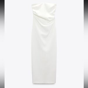 Zara Elegant White Strapless Midi Dress